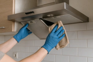 extractor de cocina limpio y reluciente después del mantenimiento