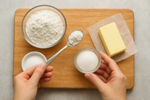 manos midiendo harina para cocinar sin báscula ni tazas