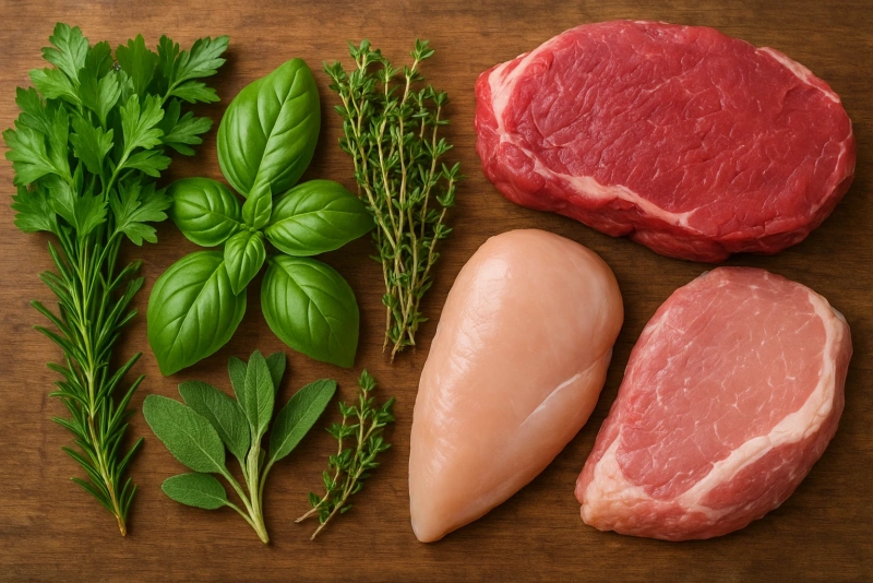 hierbas ideales para cada tipo de carne en la cocina