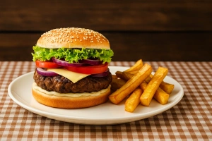 hamburguesa peruana con ingredientes frescos y sabor único