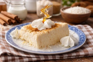 Delicioso queso helado arequipeño servido en plato de postres