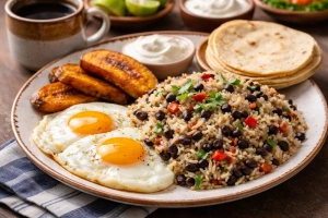Delicioso gallo pinto costarricense con arroz y frijoles
