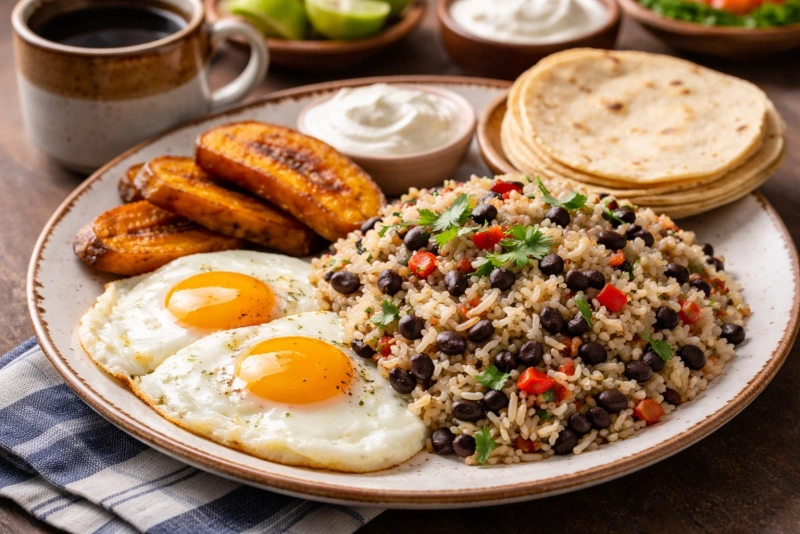 Delicioso gallo pinto costarricense con arroz y frijoles
