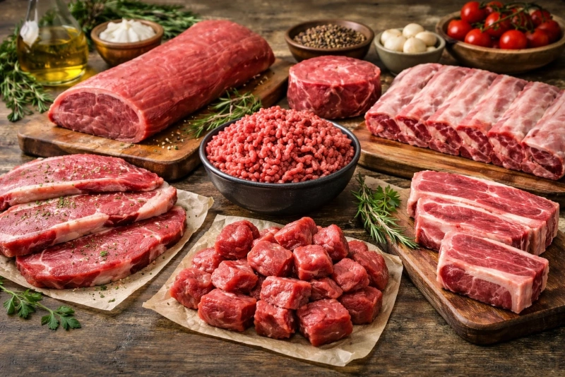 Variedad de cortes de carne para diferentes recetas culinarias