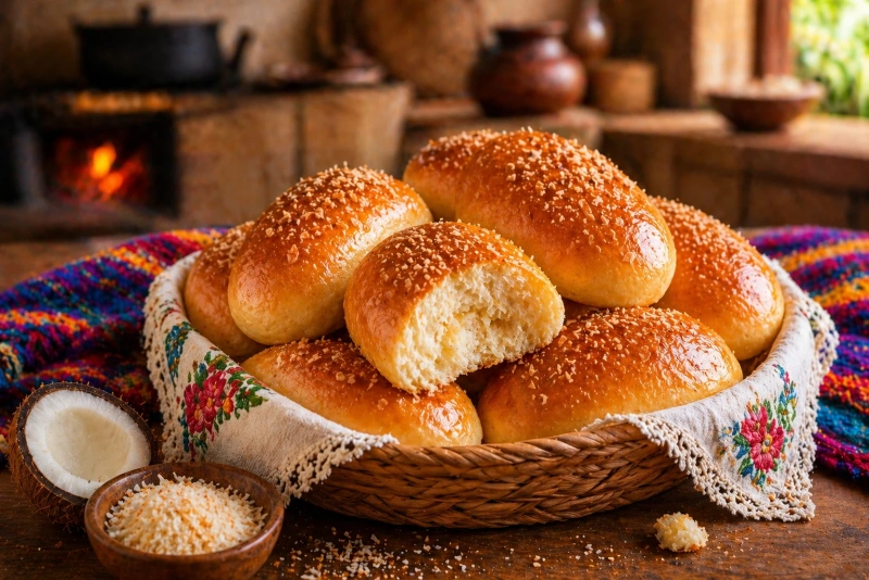 Delicioso pan de coco nicaragüense recién horneado