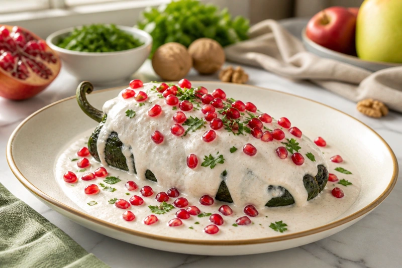 Deliciosos chiles en nogada poblanos listos para servir