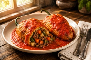 Chiles rellenos guatemaltecos con carne y verduras deliciosos