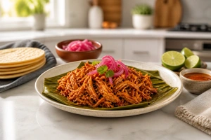Cochinita pibil yucateca cocinada en horno casero