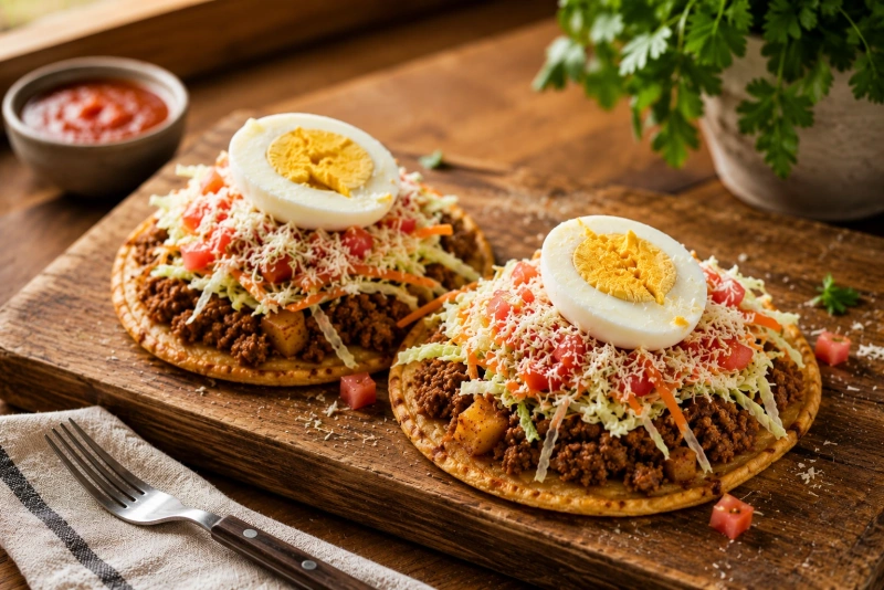 Enchiladas hondureñas con carne molida y huevo duro